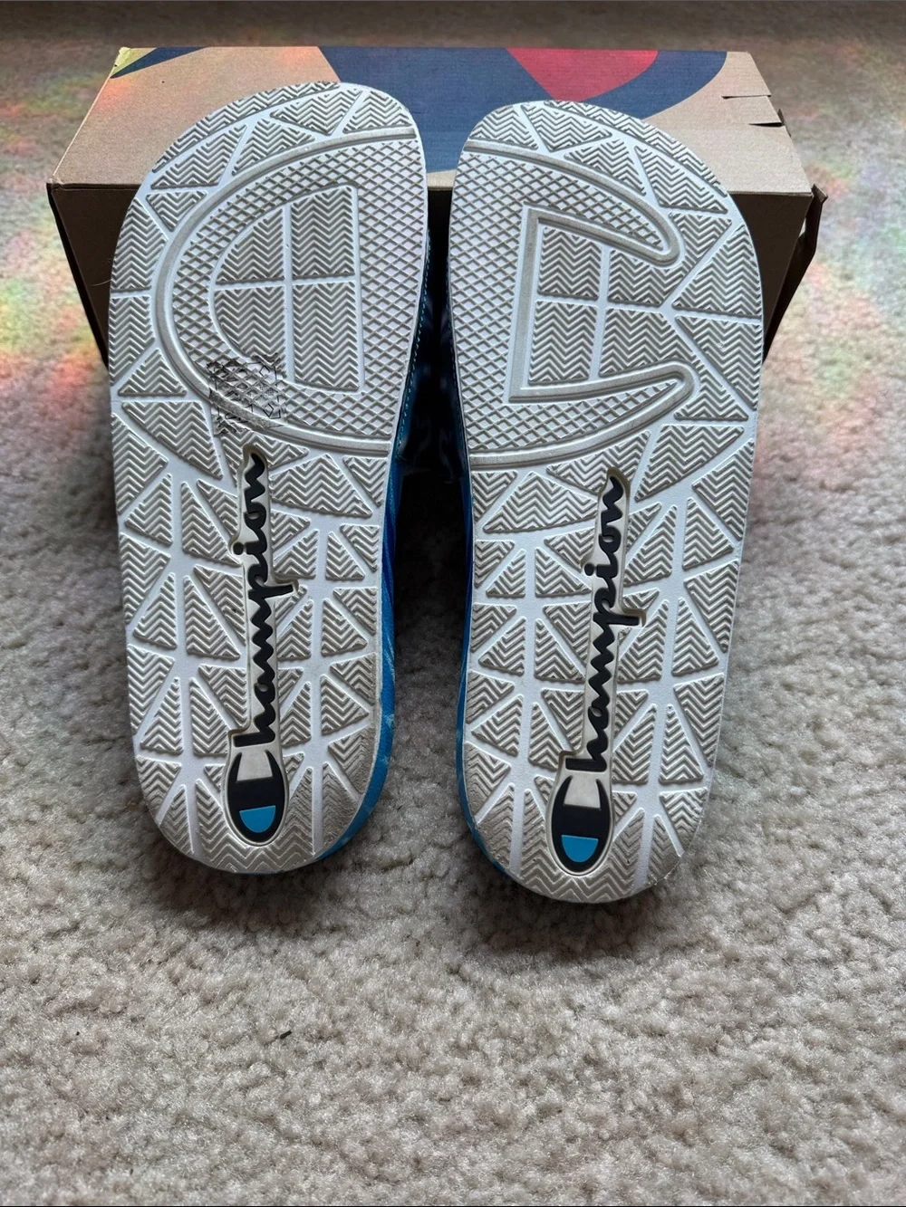 Champion Blue Tie-Dye Slide Sandals with Black Logo